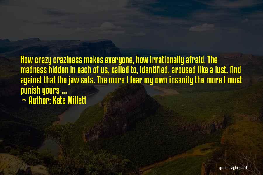 Kate Millett Quotes: How Crazy Craziness Makes Everyone, How Irrationally Afraid. The Madness Hidden In Each Of Us, Called To, Identified, Aroused Like