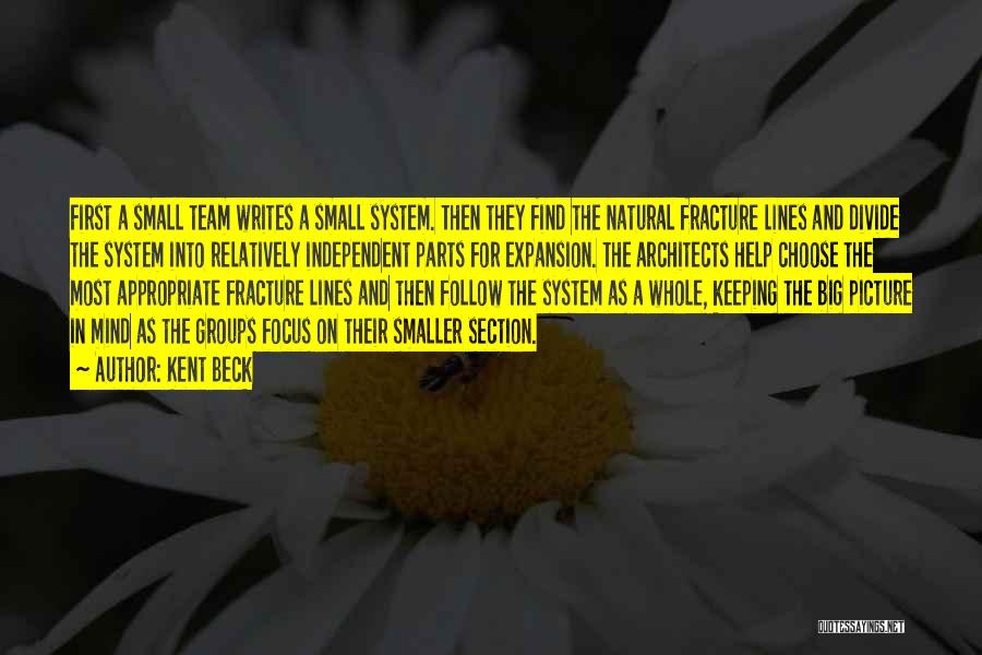 Kent Beck Quotes: First A Small Team Writes A Small System. Then They Find The Natural Fracture Lines And Divide The System Into