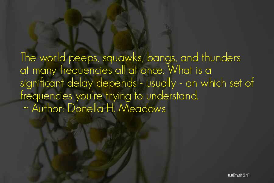 Donella H. Meadows Quotes: The World Peeps, Squawks, Bangs, And Thunders At Many Frequencies All At Once. What Is A Significant Delay Depends -