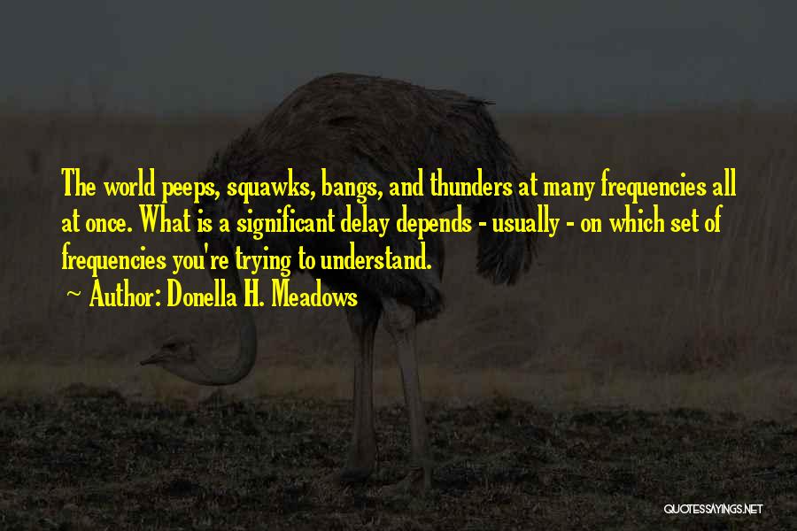 Donella H. Meadows Quotes: The World Peeps, Squawks, Bangs, And Thunders At Many Frequencies All At Once. What Is A Significant Delay Depends -