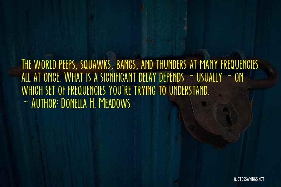 Donella H. Meadows Quotes: The World Peeps, Squawks, Bangs, And Thunders At Many Frequencies All At Once. What Is A Significant Delay Depends -