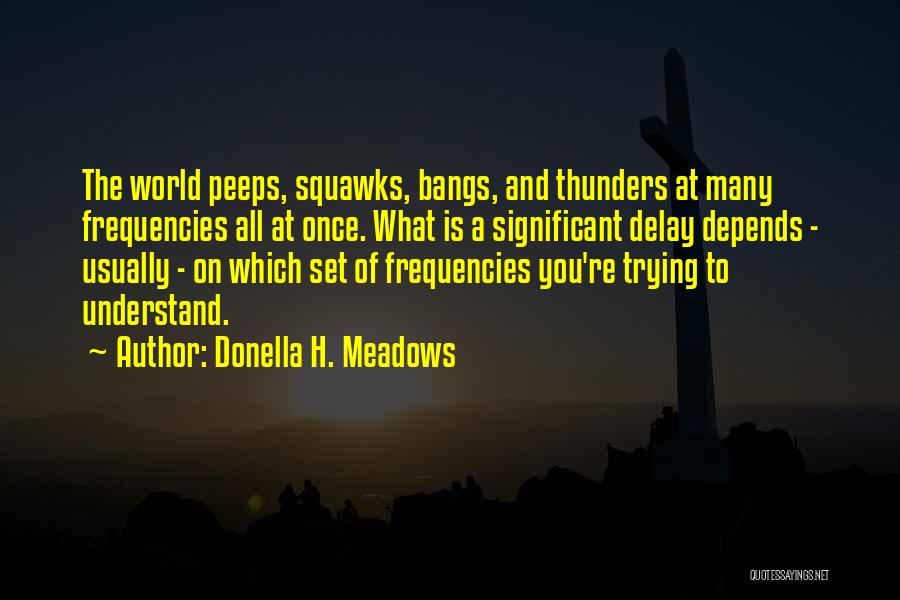 Donella H. Meadows Quotes: The World Peeps, Squawks, Bangs, And Thunders At Many Frequencies All At Once. What Is A Significant Delay Depends -