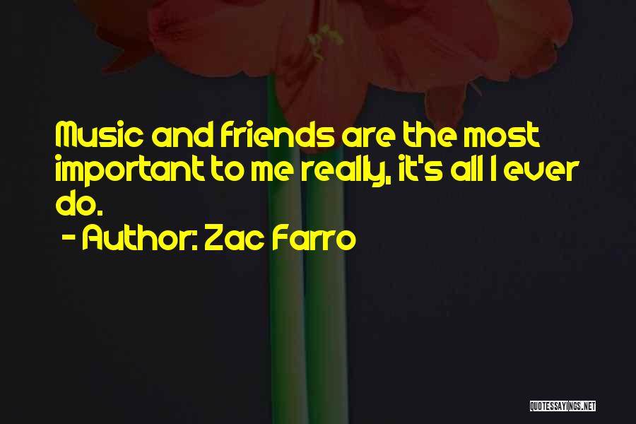 Zac Farro Quotes: Music And Friends Are The Most Important To Me Really, It's All I Ever Do.