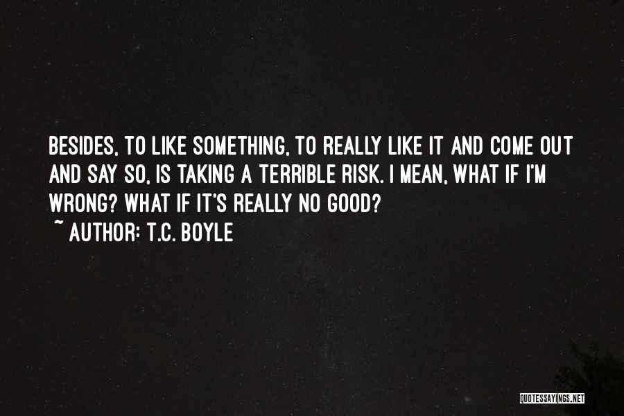 T.C. Boyle Quotes: Besides, To Like Something, To Really Like It And Come Out And Say So, Is Taking A Terrible Risk. I