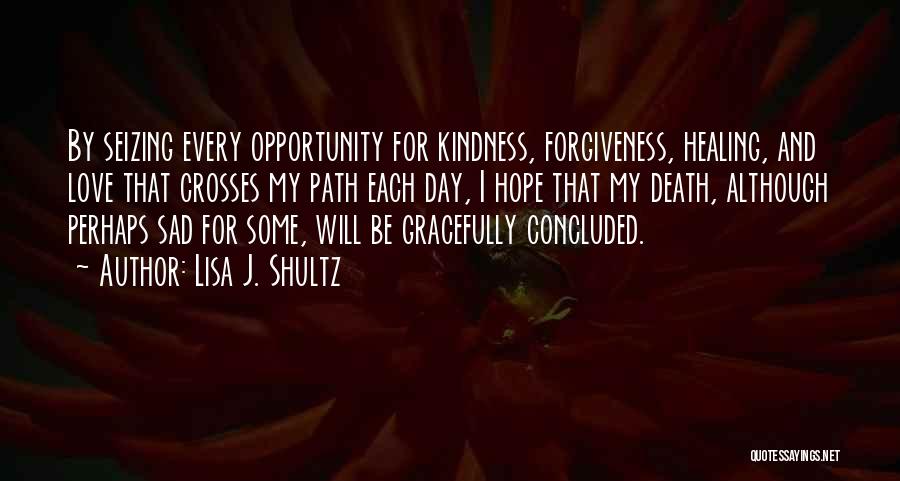 Lisa J. Shultz Quotes: By Seizing Every Opportunity For Kindness, Forgiveness, Healing, And Love That Crosses My Path Each Day, I Hope That My