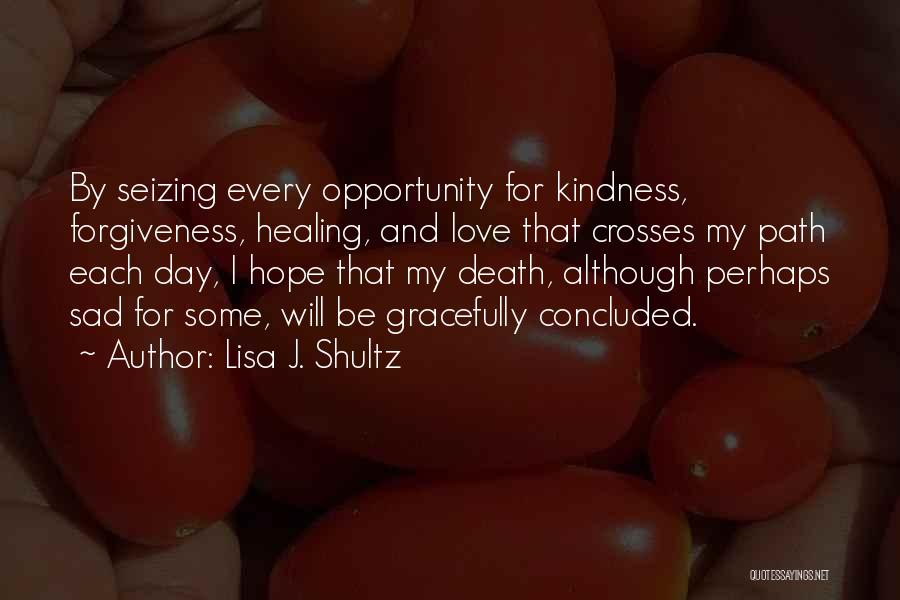 Lisa J. Shultz Quotes: By Seizing Every Opportunity For Kindness, Forgiveness, Healing, And Love That Crosses My Path Each Day, I Hope That My
