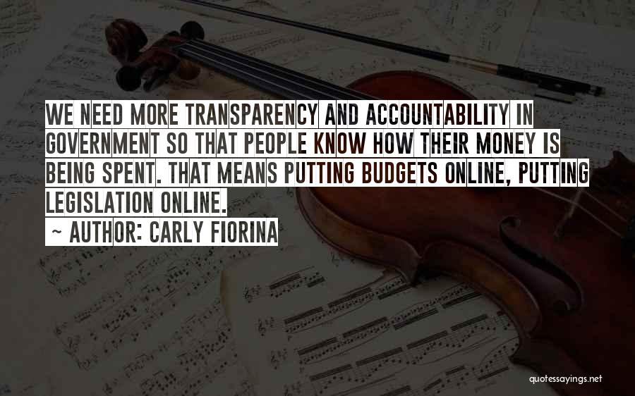Carly Fiorina Quotes: We Need More Transparency And Accountability In Government So That People Know How Their Money Is Being Spent. That Means