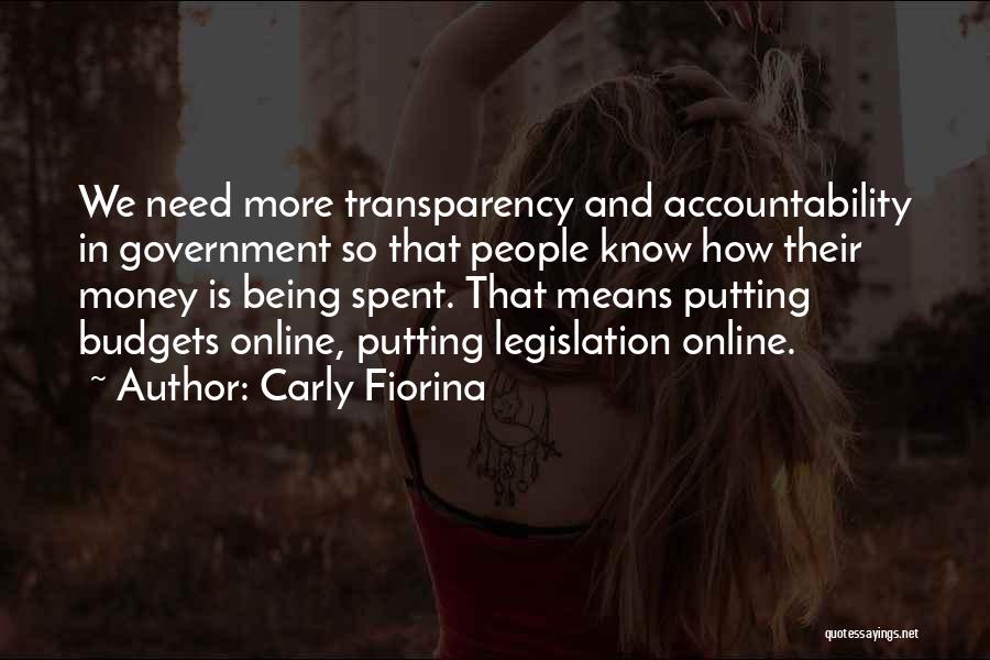 Carly Fiorina Quotes: We Need More Transparency And Accountability In Government So That People Know How Their Money Is Being Spent. That Means