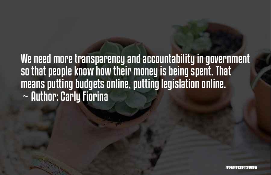 Carly Fiorina Quotes: We Need More Transparency And Accountability In Government So That People Know How Their Money Is Being Spent. That Means