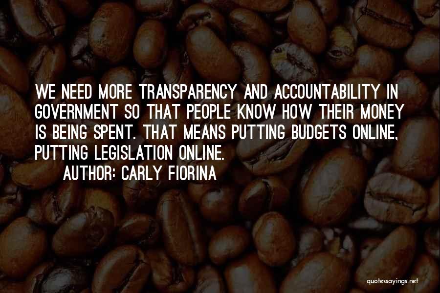Carly Fiorina Quotes: We Need More Transparency And Accountability In Government So That People Know How Their Money Is Being Spent. That Means
