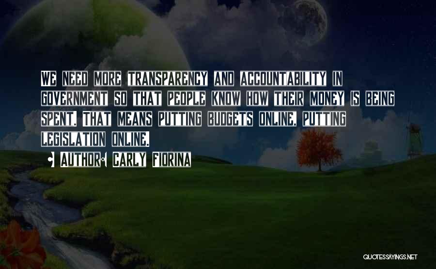 Carly Fiorina Quotes: We Need More Transparency And Accountability In Government So That People Know How Their Money Is Being Spent. That Means