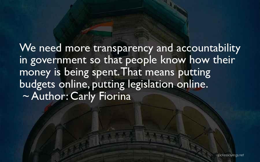 Carly Fiorina Quotes: We Need More Transparency And Accountability In Government So That People Know How Their Money Is Being Spent. That Means