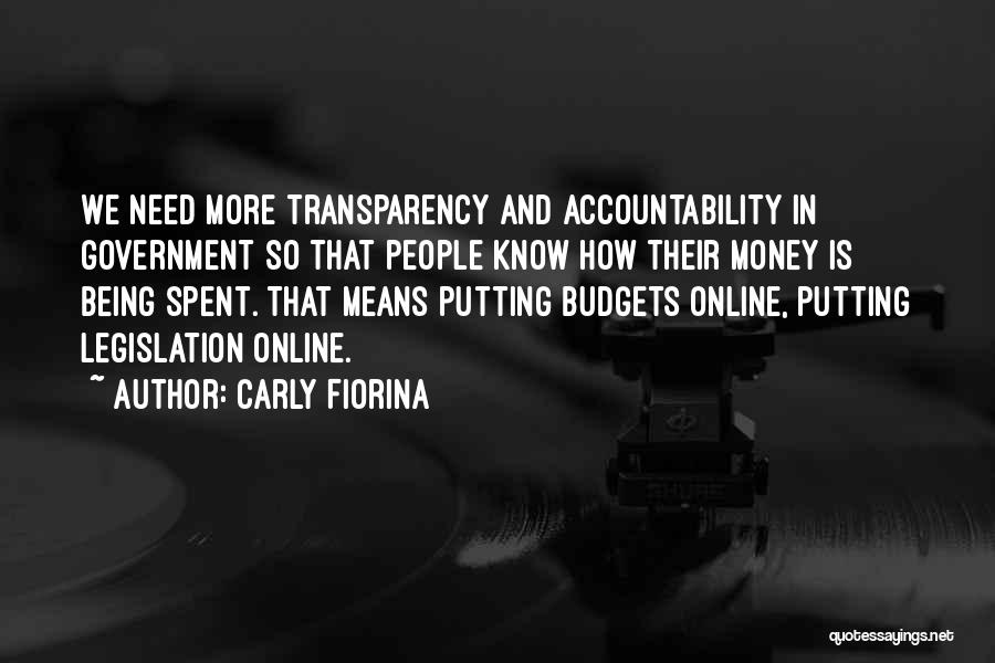 Carly Fiorina Quotes: We Need More Transparency And Accountability In Government So That People Know How Their Money Is Being Spent. That Means