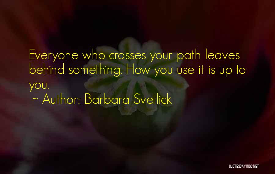 Barbara Svetlick Quotes: Everyone Who Crosses Your Path Leaves Behind Something. How You Use It Is Up To You.