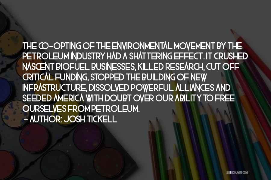 Josh Tickell Quotes: The Co-opting Of The Environmental Movement By The Petroleum Industry Had A Shattering Effect. It Crushed Nascent Biofuel Businesses, Killed