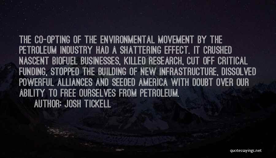 Josh Tickell Quotes: The Co-opting Of The Environmental Movement By The Petroleum Industry Had A Shattering Effect. It Crushed Nascent Biofuel Businesses, Killed