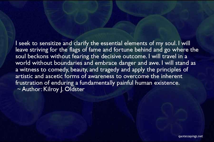 Kilroy J. Oldster Quotes: I Seek To Sensitize And Clarify The Essential Elements Of My Soul. I Will Leave Striving For The Flags Of