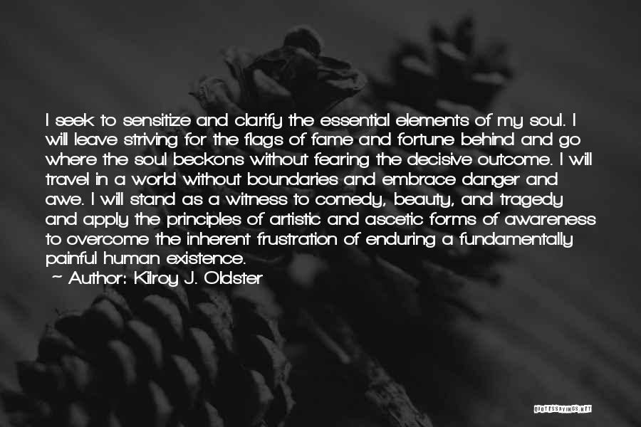 Kilroy J. Oldster Quotes: I Seek To Sensitize And Clarify The Essential Elements Of My Soul. I Will Leave Striving For The Flags Of