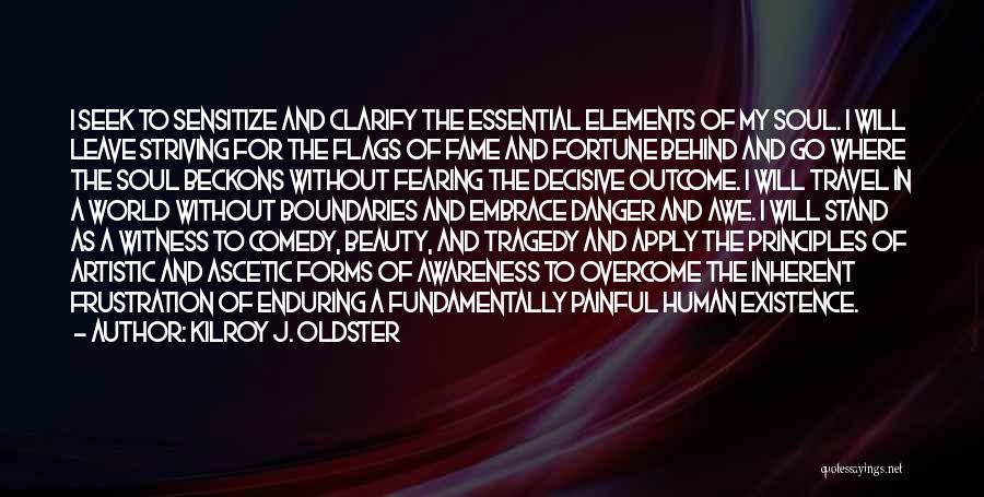 Kilroy J. Oldster Quotes: I Seek To Sensitize And Clarify The Essential Elements Of My Soul. I Will Leave Striving For The Flags Of