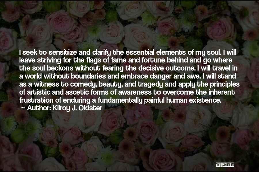 Kilroy J. Oldster Quotes: I Seek To Sensitize And Clarify The Essential Elements Of My Soul. I Will Leave Striving For The Flags Of