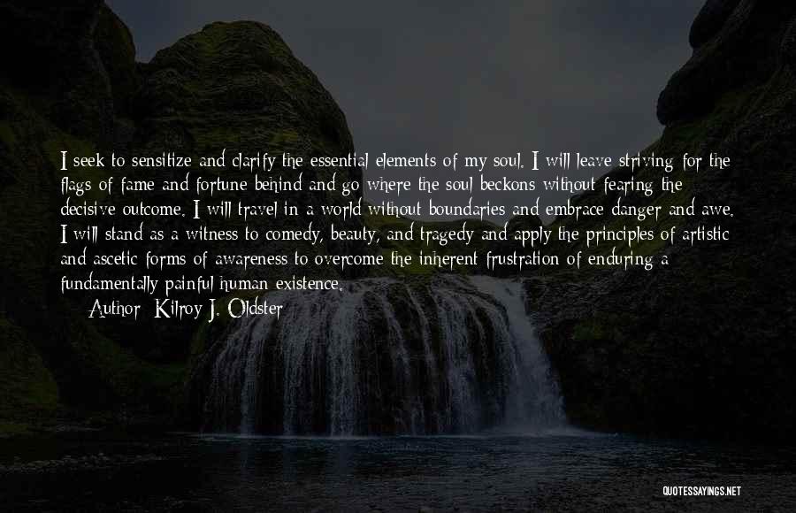 Kilroy J. Oldster Quotes: I Seek To Sensitize And Clarify The Essential Elements Of My Soul. I Will Leave Striving For The Flags Of