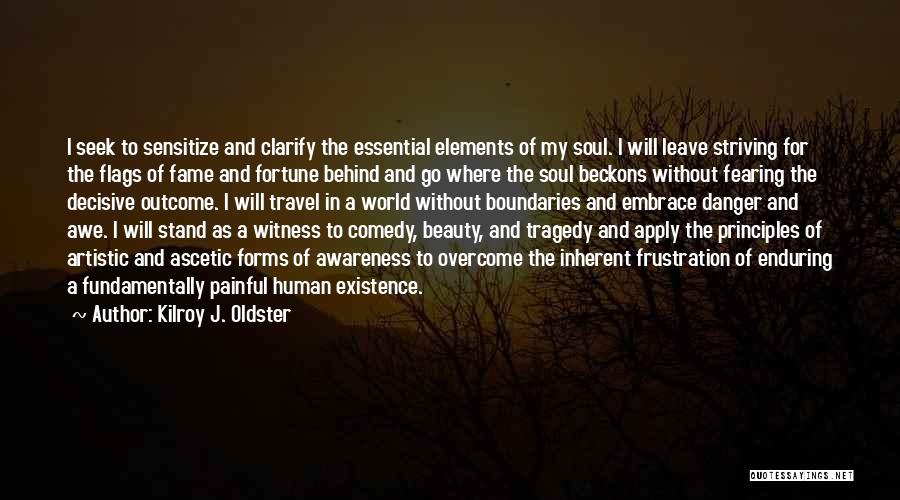 Kilroy J. Oldster Quotes: I Seek To Sensitize And Clarify The Essential Elements Of My Soul. I Will Leave Striving For The Flags Of