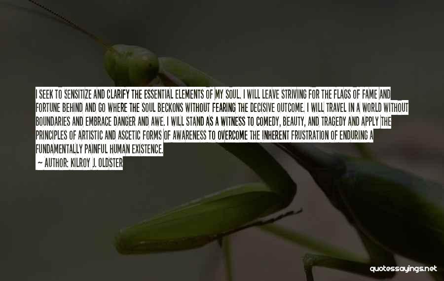 Kilroy J. Oldster Quotes: I Seek To Sensitize And Clarify The Essential Elements Of My Soul. I Will Leave Striving For The Flags Of