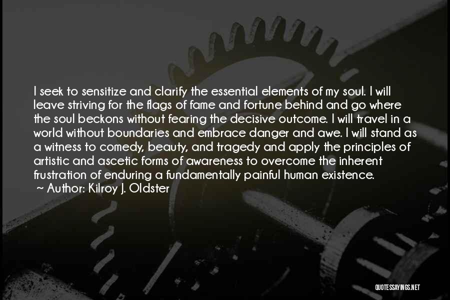 Kilroy J. Oldster Quotes: I Seek To Sensitize And Clarify The Essential Elements Of My Soul. I Will Leave Striving For The Flags Of