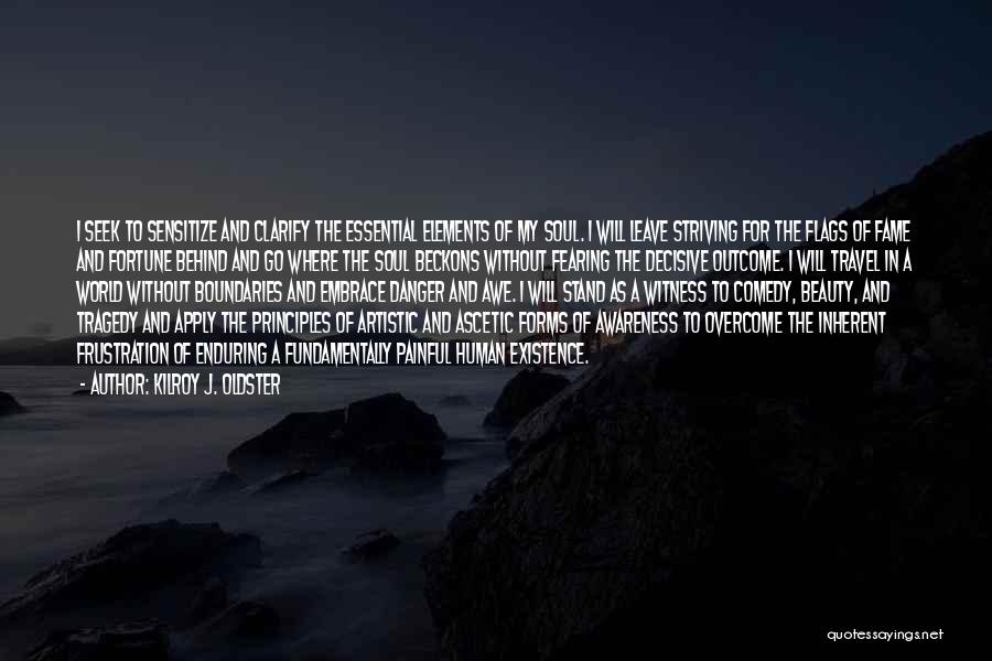 Kilroy J. Oldster Quotes: I Seek To Sensitize And Clarify The Essential Elements Of My Soul. I Will Leave Striving For The Flags Of