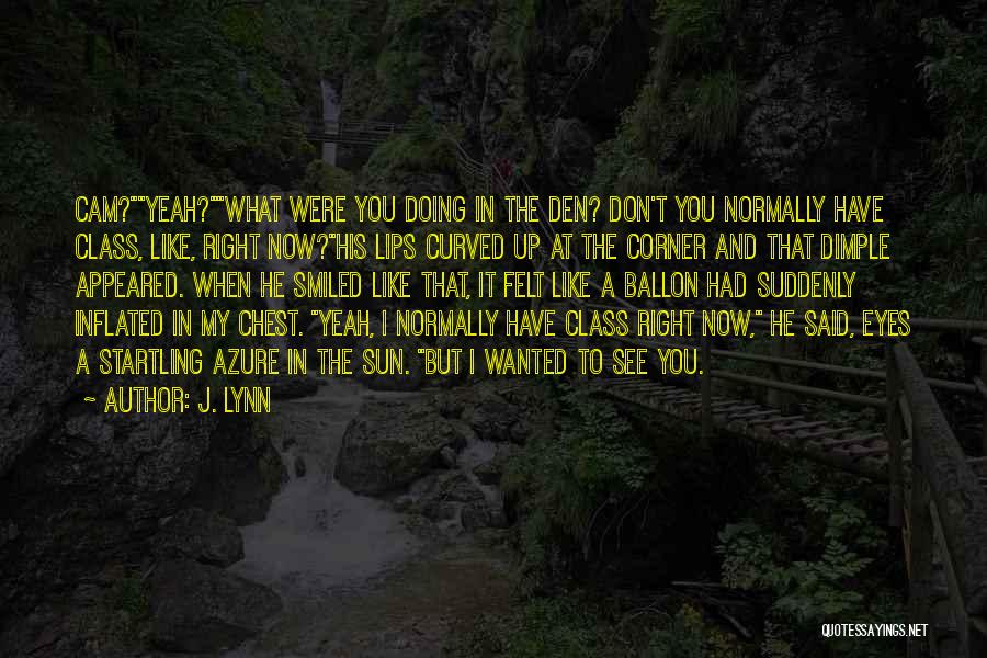 J. Lynn Quotes: Cam?yeah?what Were You Doing In The Den? Don't You Normally Have Class, Like, Right Now?his Lips Curved Up At The