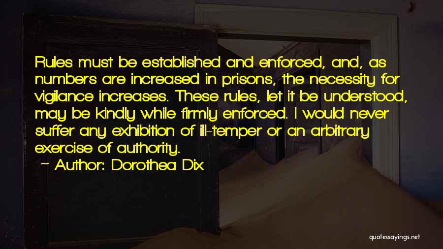 Dorothea Dix Quotes: Rules Must Be Established And Enforced, And, As Numbers Are Increased In Prisons, The Necessity For Vigilance Increases. These Rules,