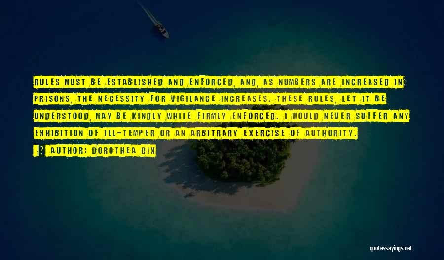 Dorothea Dix Quotes: Rules Must Be Established And Enforced, And, As Numbers Are Increased In Prisons, The Necessity For Vigilance Increases. These Rules,