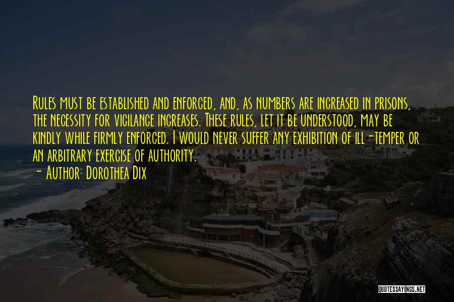 Dorothea Dix Quotes: Rules Must Be Established And Enforced, And, As Numbers Are Increased In Prisons, The Necessity For Vigilance Increases. These Rules,