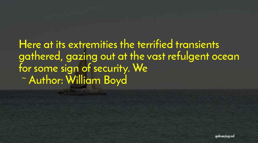 William Boyd Quotes: Here At Its Extremities The Terrified Transients Gathered, Gazing Out At The Vast Refulgent Ocean For Some Sign Of Security.