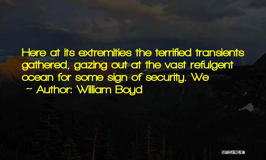 William Boyd Quotes: Here At Its Extremities The Terrified Transients Gathered, Gazing Out At The Vast Refulgent Ocean For Some Sign Of Security.