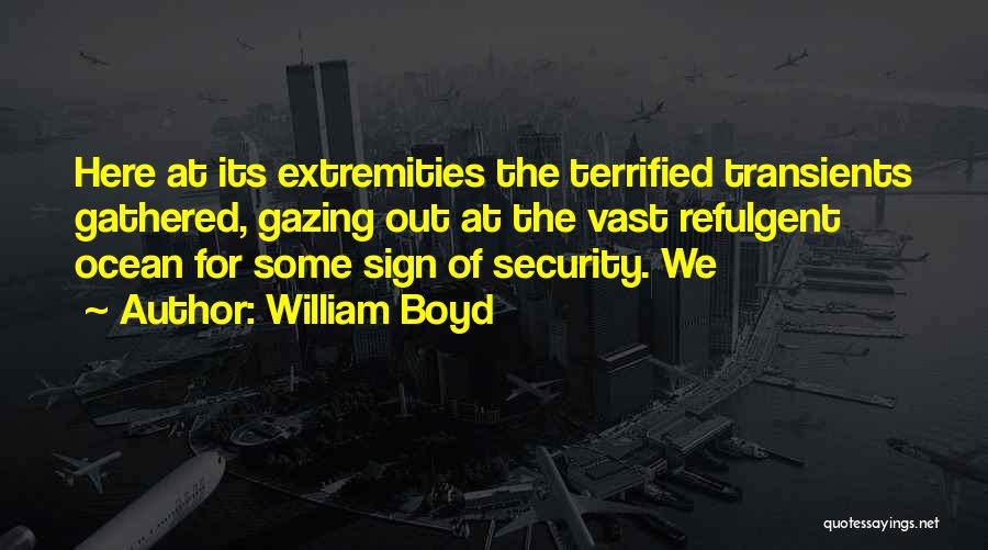 William Boyd Quotes: Here At Its Extremities The Terrified Transients Gathered, Gazing Out At The Vast Refulgent Ocean For Some Sign Of Security.