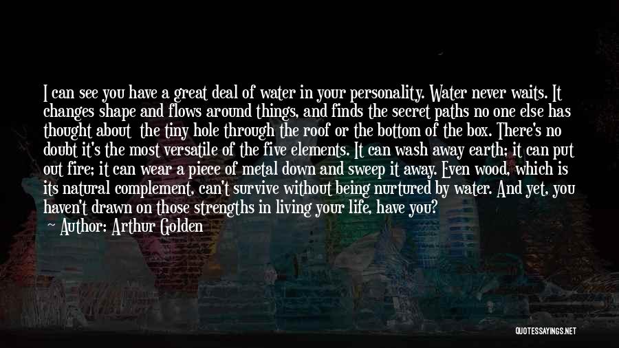 Arthur Golden Quotes: I Can See You Have A Great Deal Of Water In Your Personality. Water Never Waits. It Changes Shape And