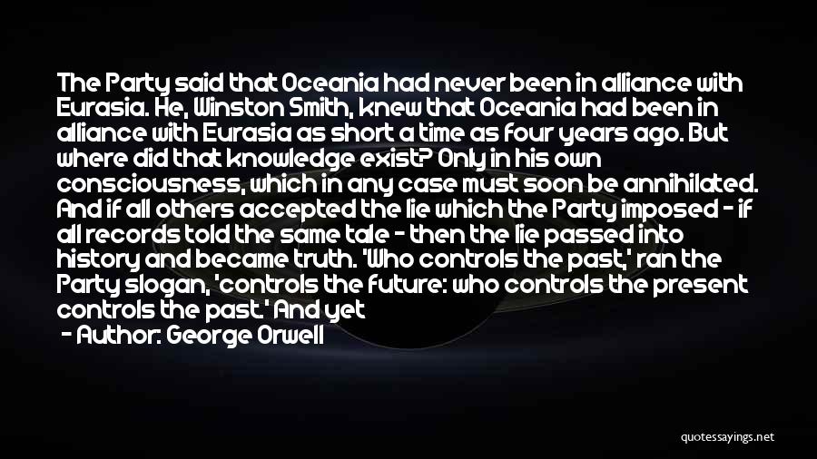 George Orwell Quotes: The Party Said That Oceania Had Never Been In Alliance With Eurasia. He, Winston Smith, Knew That Oceania Had Been