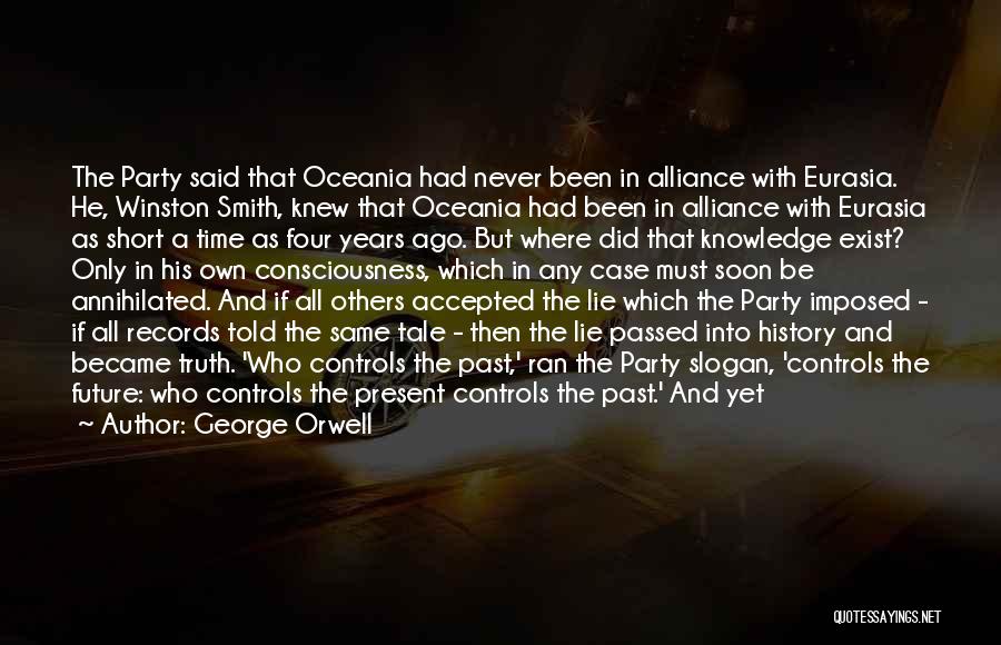 George Orwell Quotes: The Party Said That Oceania Had Never Been In Alliance With Eurasia. He, Winston Smith, Knew That Oceania Had Been