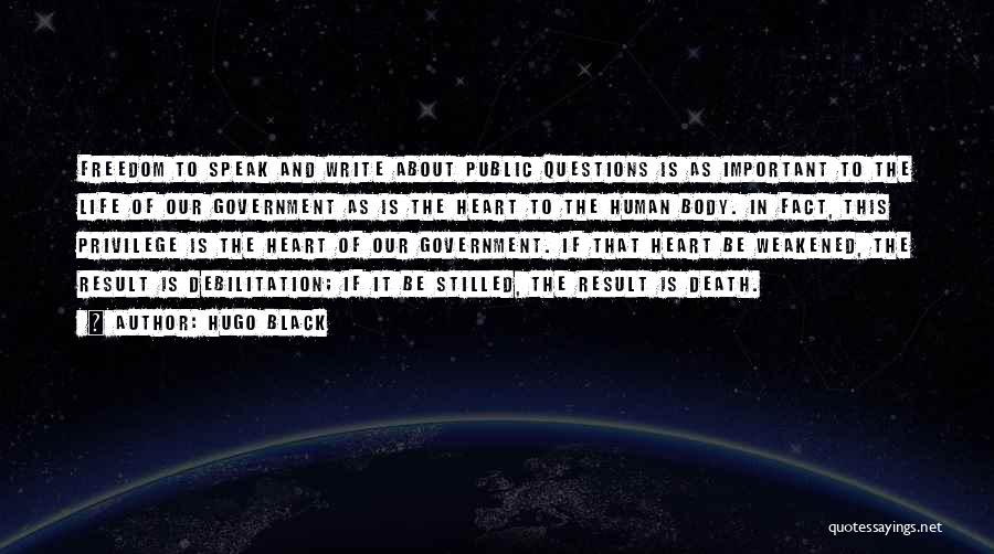 Hugo Black Quotes: Freedom To Speak And Write About Public Questions Is As Important To The Life Of Our Government As Is The