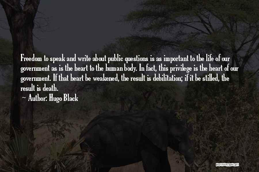 Hugo Black Quotes: Freedom To Speak And Write About Public Questions Is As Important To The Life Of Our Government As Is The