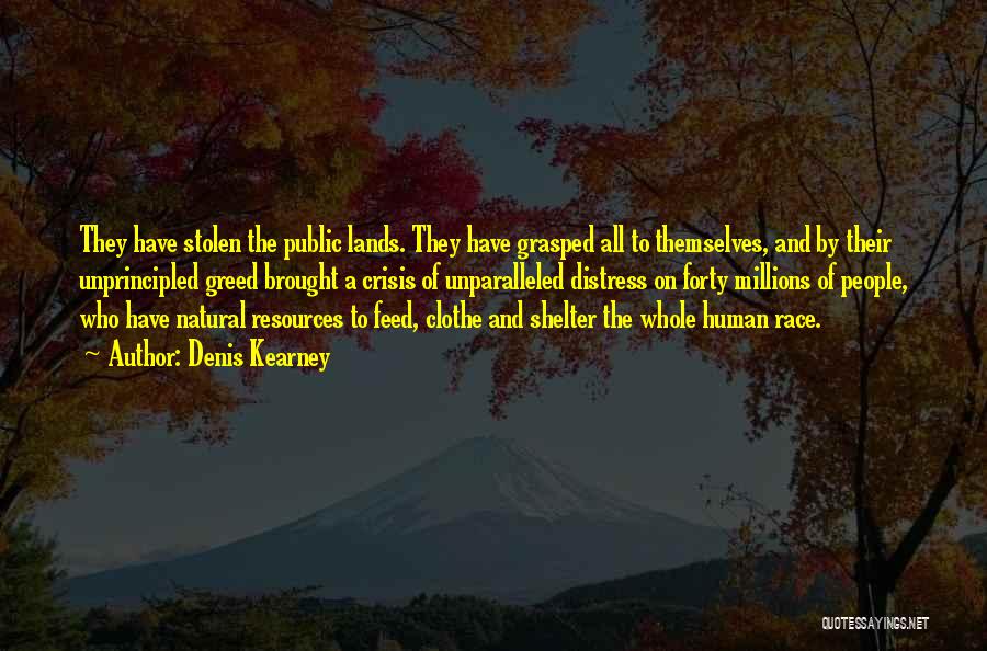 Denis Kearney Quotes: They Have Stolen The Public Lands. They Have Grasped All To Themselves, And By Their Unprincipled Greed Brought A Crisis