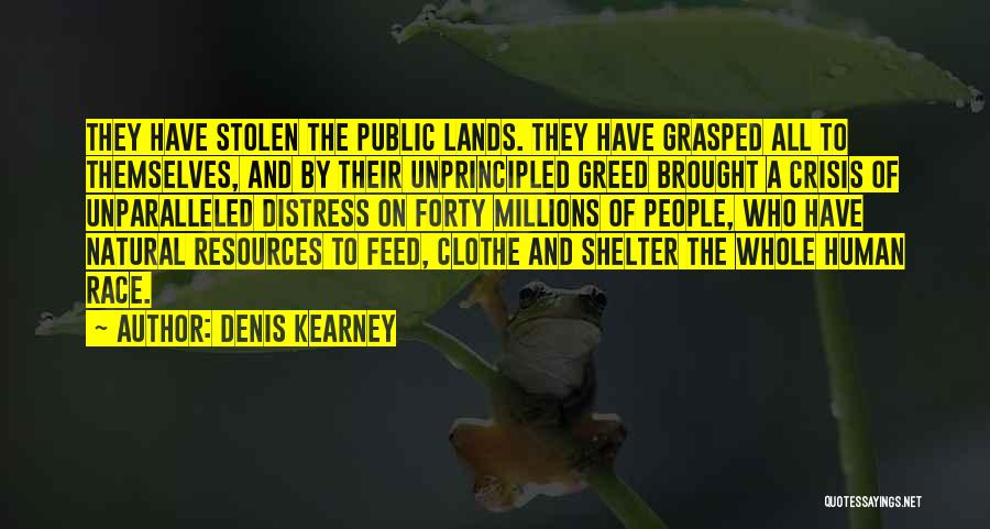 Denis Kearney Quotes: They Have Stolen The Public Lands. They Have Grasped All To Themselves, And By Their Unprincipled Greed Brought A Crisis