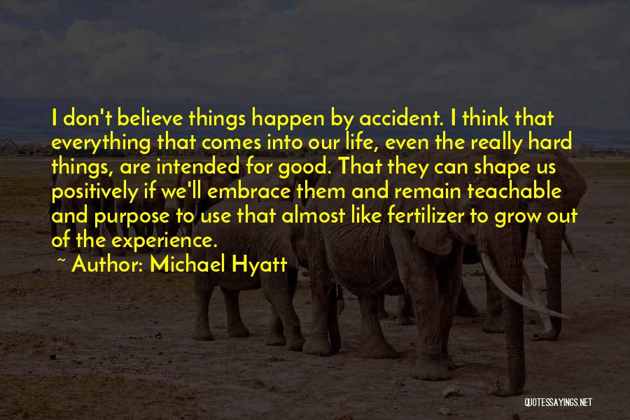 Michael Hyatt Quotes: I Don't Believe Things Happen By Accident. I Think That Everything That Comes Into Our Life, Even The Really Hard