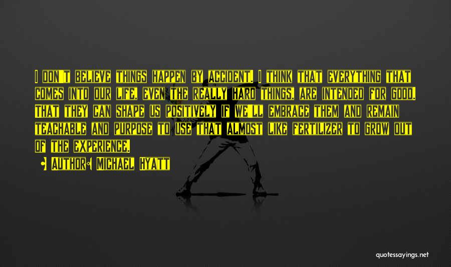 Michael Hyatt Quotes: I Don't Believe Things Happen By Accident. I Think That Everything That Comes Into Our Life, Even The Really Hard