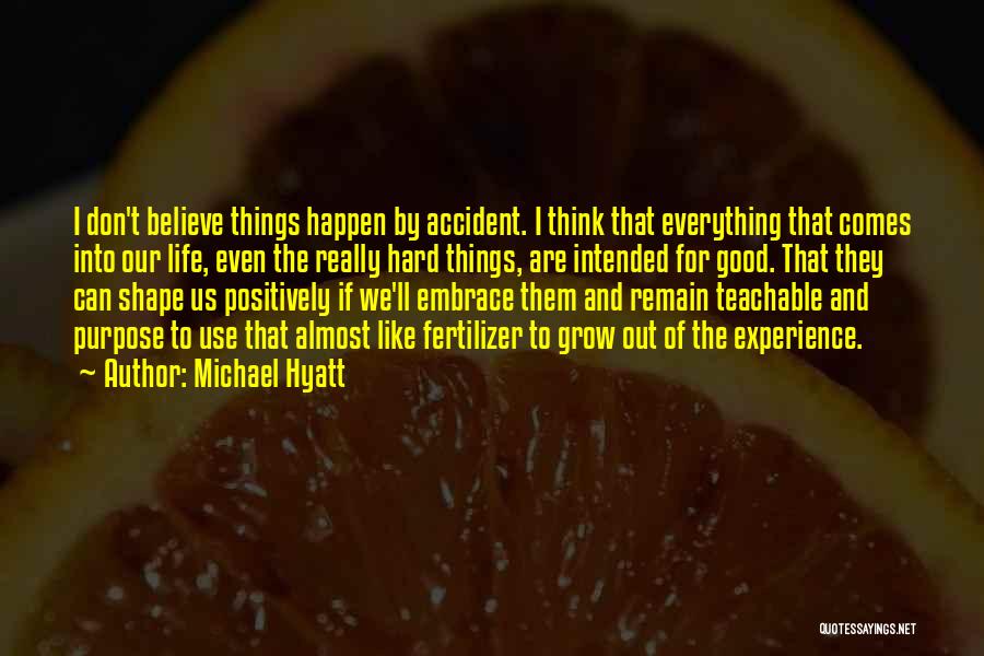 Michael Hyatt Quotes: I Don't Believe Things Happen By Accident. I Think That Everything That Comes Into Our Life, Even The Really Hard