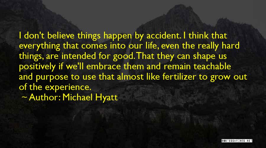 Michael Hyatt Quotes: I Don't Believe Things Happen By Accident. I Think That Everything That Comes Into Our Life, Even The Really Hard