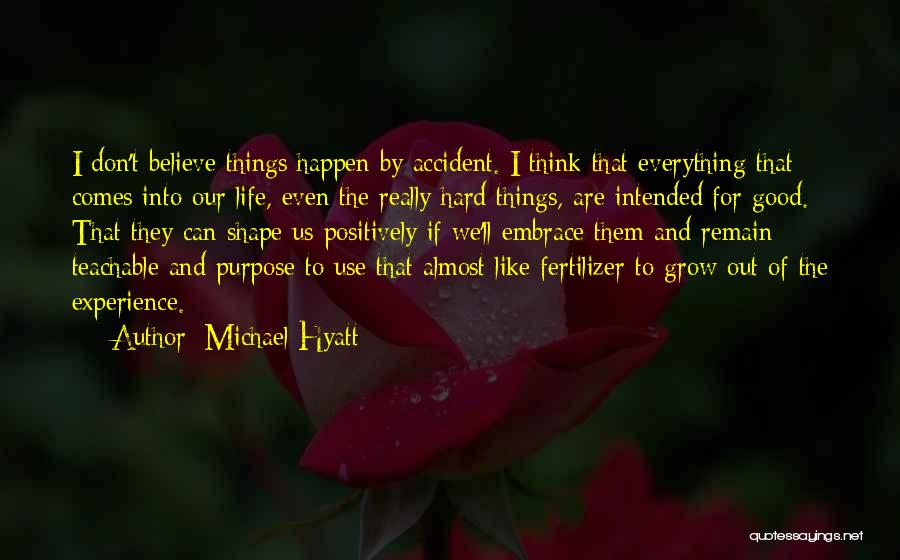 Michael Hyatt Quotes: I Don't Believe Things Happen By Accident. I Think That Everything That Comes Into Our Life, Even The Really Hard