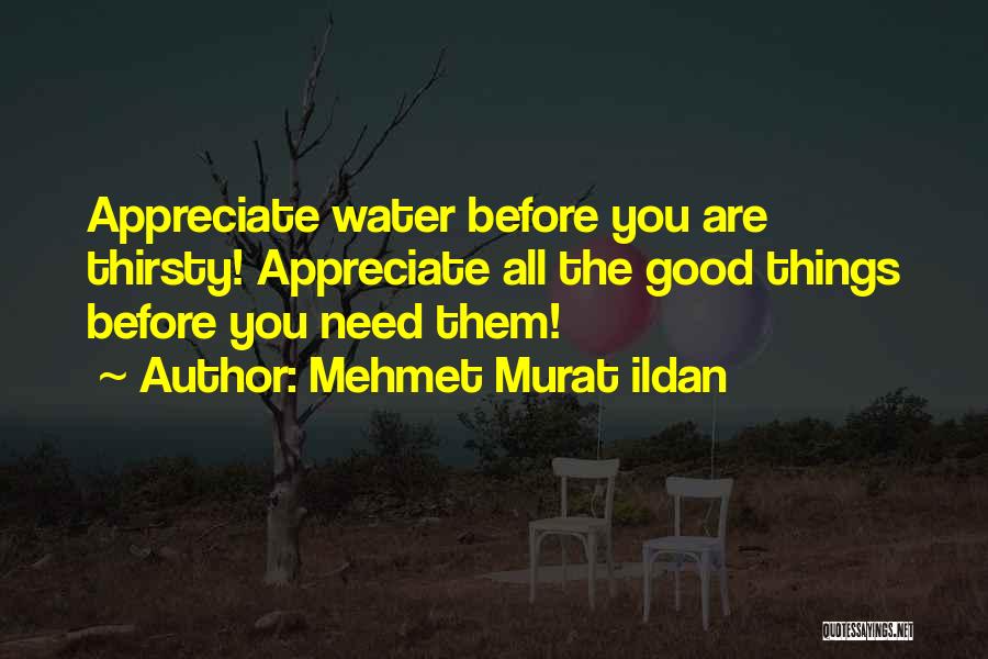 Mehmet Murat Ildan Quotes: Appreciate Water Before You Are Thirsty! Appreciate All The Good Things Before You Need Them!