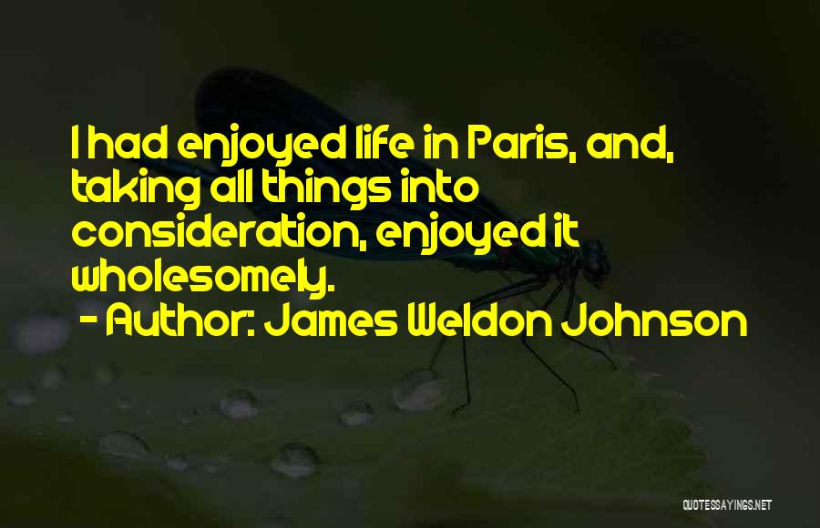 James Weldon Johnson Quotes: I Had Enjoyed Life In Paris, And, Taking All Things Into Consideration, Enjoyed It Wholesomely.